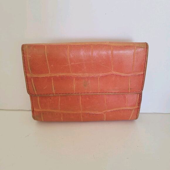 Coach Croc Wallet Medium Bifold Red Folding Leather Carriage Logo Folding - Picture 2 of 14